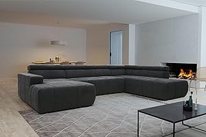 ‎DOMO. COLLECTION DOMO. collection Sofa Brandon, Wohnlandschaft mit Rückenfunktion Couch in U-Form, Polsterecke, Eckgarnitur, Polstergarnitur 359 x 228 x 80 cm (BxTxH), grau