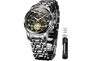 OLEVS Hommes Doré Argent Chronographe Montre Quartz Business Montre De Luxe en Acier Inoxydable éTanche Night Light Moon Phase