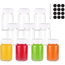 Lot de 8 petites bouteilles de jus en verre de 60 ml avec couvercles et étiquettes, réutilisables, petits bocaux transparents pour jus, gingembre, shot, échantillon, mini bouteilles portables de Lot de 8 petites bouteilles de jus en verre de 60 ml avec couvercles et étiquettes, réutilisables, petits bocaux transparents pour jus, gingembre, shot, échantillon, mini bouteilles portables de