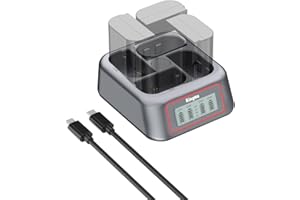 King Ma LP-E6 ładowarka do aparatu, 4-kanałowa ładowarka do LP-E6/LP-E6N/LP-E6NH, 45 W PD szybkie ładowanie z wyświetlaczem LED, kompatybilna z Canon EOS R5/R5 C/R6/R7/5D Mark II/III/IV/6D/6D II/7D