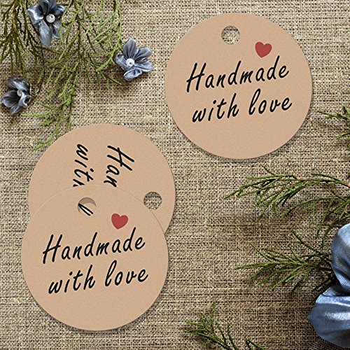 100 Stück 4.3 CM * 4.3 CM Kraftpapier Etiketten Tags Geschenk Anhänger Papieranhänger Hängeetiketten Anhängeetiketten mit Jute-Schnur 30 Meter - 3