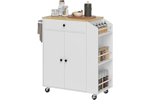 HOMCOM Isla de Cocina con Ruedas Carrito de Cocina Mueble Auxiliar de Cocina con 2 Puertas Cajón Especiero de 3 Niveles Toallero y Estante Ajustable 82x38x86,5 cm Blanco