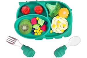 Dsaren Assiette Ventouse pour Bébé Vaisselle Silicone Bebe Couverts Apprentissage Bol Ventouse pour Bébé Enfants Assiette Bebe Antidérapant Suction Plate Baby avec Fourchette Cuillere Bebe Sans BPA