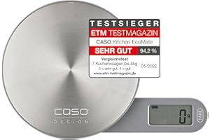 CASO Kitchen EcoMate - Design Küchenwaage, batterielose Nutzung durch kinetische Energie, Testsieger ETM Testmagazin, bis 5 kg, Wiegefläche aus Edelstahl