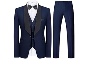 KUDMOL Mens Suit 3 Piece Tuxedo One Button Blazer Vest Trousers Sets for Wedding Party Prom