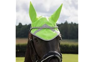 HORSE MASTERS Horsemasters Hi Viz Ear Bonnet – Yellow Reflective Horse Ear Cover – Bright High Visibility Bonnet with Reflective Strips for Road & Low Light Riding – Comfortable, Easy Fit Safety Gear