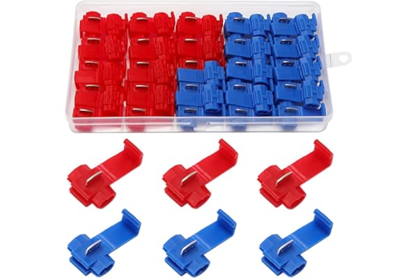 YIXISI 50 Pièces Cosse Electrique Connecteur Rapide, Connecteur Dérivation Auto-Dénudants Rapide, Verrouillage Connecteurs (25 Pièces Rouge, 25 Pièces Bleu)