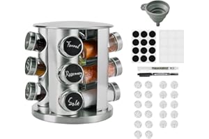 FDGAUCA Portaspezie Girevole, 360°per Cucina, con 12 Barattoli, Salvaspazio, Organizer Spezie in Acciaio inossidabile