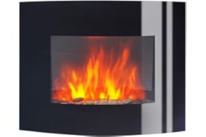 BREAKLING Cheminée Électrique Murale Effet Flammes LEDs chauffante Noire 2000W 66 x 52 cm - Télécommande - Chauffage 2000W