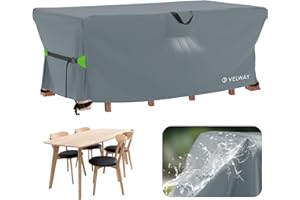 Velway Garden Furniture Covers Waterproof: 170x95x74cm Patio Outdoor Table Cover with Air Vent and Tightenable Windproof Straps Anti-UV for Rattan Table Chair Set - Grey