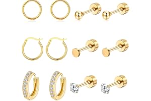 JZTRADING 6 Pairs Small Gold Stud Hoop Earrings Set For Women Girls Cartilage Huggies Earring Sets For Multiple Piercings Jewellery