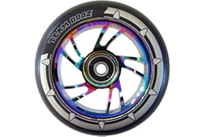 1 x Team Dogz 100mm Black Swirl Alloy Core & Black PU Kids Stunt Scooter Single Replacement Wheel Fits MGP, Blunt, Grit, Slamm (Rainbow Core)