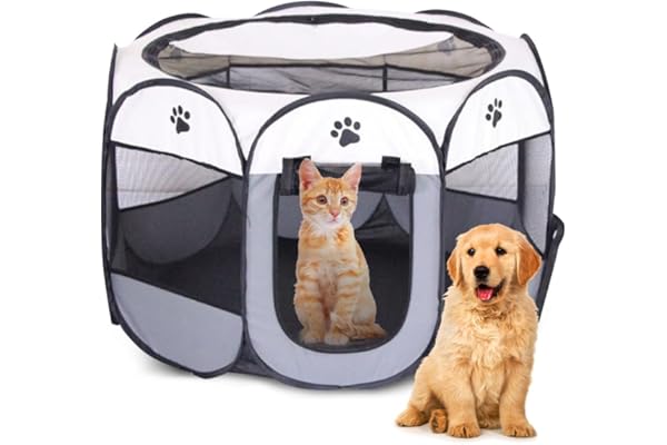 Parc Pliable pour Animaux de Compagnie 74x74x43cm - EUBSWA Enclos Portable pour Chats, Chiens, Lapins, Petits Animaux - Intérieur et Extérieur (Gris)