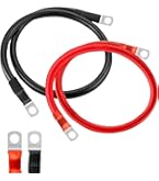SWAWIS 2 stuks batterijkabel M8 50 cm, accukabel 35 mm2 batterijkabel 12 V/24 V koperen ringklemmen, accukabel voor motorfiets, zonne-energie, auto-accu, aardkabel, auto enz., zwart rood