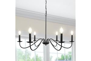 ‎LYNPON LynPon Schwarze Kronleuchter Deckenleuchten Wohnzimmer, 6-Licht Pendelleuchte Passend Klassisch Modern Vintage Industrie Deckenbeleuchtung für Esszimmer Kücheninsel Schlafzimmer Flurbeleuchtung E14