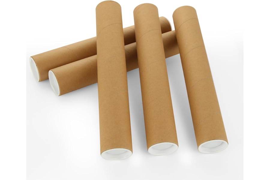 ASelected 5Pcs Postal Tubes Heavy Duty Brown Postal Tubes 310X55Mm With Plastic End Caps For Protecting Prints Charts Paper Maps Artworks