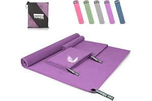 Pfloge® Toalla Microfibra Juego de 3, 180x80 CM Toalla Gimnasio + 2 Pcs 80x40 CM Toalla Pequeña, Secado Rápido, Toalla de Viaje Ligera para Fitness, Viajes, Playa, Yoga y Sauna(Morado)