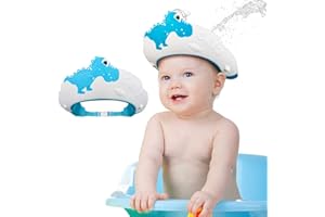 Shower Caps for Kids, KAMHBE Baby Shower Cap Shield Adjustable Dinosaur Hair Washing Shampoo Shield Baby Visor for Eyes, Ears and Face (Dinosaur-blue)