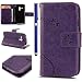 Produktbild FESELE Schmetterling Lederhülle für [Samsung Galaxy S3 Mini] Ledertasche Handytasche Lanyard Brieftasche Hülle, Samsung Galaxy S3 Mini Prägung Butterfly Blume Rebe Muster Leder Case Schutztasche Klappetui Schlanke Hülle Magnetverschluss Flip Cover Kartenfach und Ständer Standfunktion für Samsung Galaxy S3 Mini + Blau Eingabestift-Schmetterling,lila