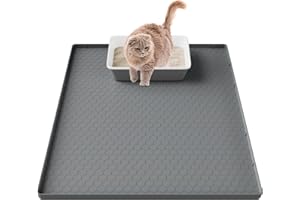 Große Katzenklo Matte 80x56cm, Katzenstreu Matte aus Lebensmittelechtem Silikon, Wasserdicht Urinbeständiges Katzenmatte Katzenklo, Leicht zu Reinigen, rutschfeste Katzenmatte für den Boden - Grau