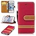 Produktbild iPhone 5 5S 5G / iPhone SE flip case hülle,Fanryn Schutzhülle / Cover / Handyhülle / Etui für iPhone 5 5S 5G / iPhone SE Farbe Spleiß Serie Cowboy Muster Schutzhülse Muster Design Folio Leder Tasche Case Hülle im Bookstyle mit Standfunktion Kredit Kartenfächer,Magnetverschluss Muster Handyhülle – Rot