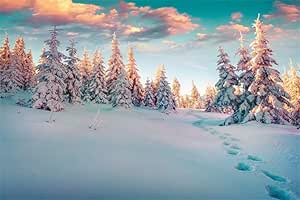 Yongfoto 3x2m Vinyle Fond Photo Paysage D Hiver Avec Des Pas Sapins Couverts De Neige Noel Fond Photographie Studio Photo Fete Photobooth Accesorios Amazon Fr High Tech