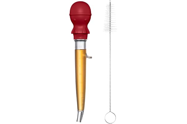 U-Taste 42,5 g Poire à Dinde coudée Tritan et Silicone de qualité Alimentaire résistant à la Chaleur – Grande Poire en Forme de Pieuvre avec Brosse de Nettoyage pour badigeonner Le Poulet (Rouge)