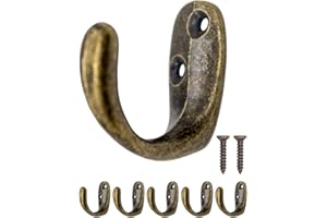 FUXXER® - Antique Hooks, Coat Hooks, Towel Hooks, Clothes Hooks, Iron Hooks, Brass Bronze Design, Vintage Country House Retro, Oval, Set of 5