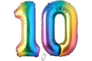 Balorise 40 Zoll Aluminium Luftballon Regenbogen Zahl 10, Helium Unterstützt, Ballon Nummer 0-9, 10-100 (101cm), große Folienballons Dekoration für Geburtstagsfeier, Hochzeit, Jubiläum