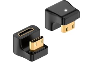 Duttek Adaptador mini HDMI en forma de U de 8 K, adaptador de extensión mini HDMI macho a hembra de 48 Gbps, con indicador LED de trabajo para cámara, videocámara, tableta, PC (paquete de 2)