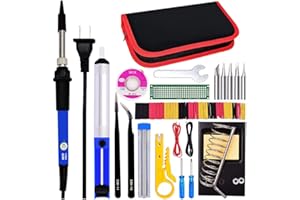 NUZEKY Zestaw do lutowania, lutownica 60 W z regulacją temperatury 200-450°C, z 5 grotami lutowniczymi, Wysokiej jakości lutownica i naprawa, do elektroniki, biżuterii, sprzętu AGD