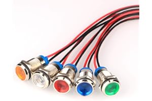 Gebildet 5Pcs 10mm AC/DC 12-24V LED Luz Indicadora de Metal Impermeable láMpara de Señal Piloto Tablero Direccional Coche Camión Barco con Cable