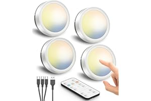 HIDURE Spot LED Rechargeable USB avec Télécommande, Batterie de 1600mAh Eclairage Vitrine LED Sans Fil Lampe Placard a Pile Lumiere Cuisine Sous Meuble Autocollant Veilleuse Tactile pour Armoire Dressing