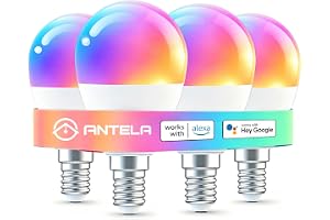 ANTELA Smarta LED-glödlamporna E14 /4.5W/385LM,16 Miljoner Olika Färger,Färgtemperatur 2700-6500K, Wi-Fi-lampor Kompatibel med Google Home och Alexa, Röststyrning/Appkontroll/Timer, 4pc