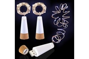 DIWUJI LED Du vin Lumières de bouteille, USB Rechargeable Aucune batterie requise, 2M 20 LED, Guirlande Lumineuse Pile pour Noël Cadeau d'Halloween, Fête Mariage Vacances Décoration (Blanc froid, 3 paquet)