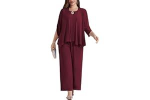 Hanna Nikole Ensemble 3 pièces pour femme - Grande taille - Élégant - Pantalon de cocktail et de fête - Veste en mousseline de soie - Chemise et pantalon taille haute