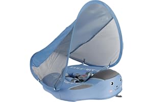 Dubbulon Bouet Piscine Bébé, Bouee Bebe avec Pare Soleil, Pas Gonflage Bouee Bebe, Flotteurs Piscine avec Sécurité, Anneau Flotteur Piscine, Accessoires Piscine pour Enfant 3 À 24 Mois