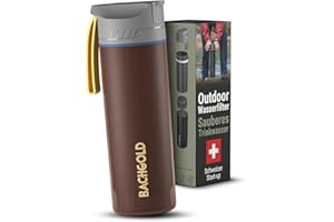 BACHGOLD® Botella filtro purificador para exterior [500ml] capacidad de filtrado 1500L I Elimina el 99,99 % de las bacterias y filtra microplásticos, partículas y cloro I Para situaciones críticas