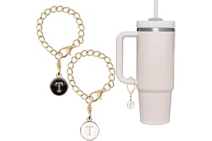 SHANFAA 26 Letter Charm Accessories for Stanley Cup 2PCS Initial Name ID Personalized Handle Charm for Stanley Tumbler (T)