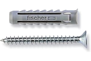 Fischer 100 Tasselli Sx con Vite, 6 X 30 Mm, per Muro Pieno e Mattone Forato, 570021, Grigio