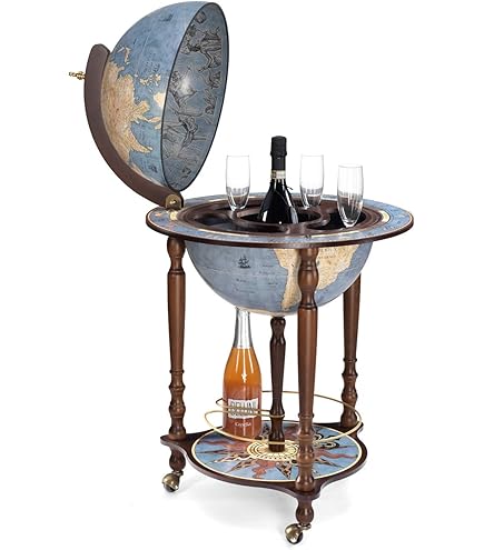 Carrello Bar Globoso In Legno Con Ruote - Portavini E Minibar Portatile - Foto 3