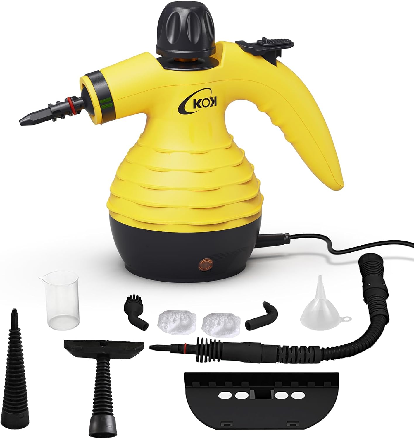 KOK Limpiador Vapor Portátil hogar, Limpiador de Vapor de Mano, limpiador a vapor multiusos de alta temperatura con 10 accesorios, para cocina, baño, suelos e interior de coche, limpieza sin químicos