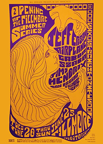 World of Art Reproduction Artistique sur Affiche, Aspect Brillant, Motif Jefferson Airplane & Jimmy Hendrix, 250 g/m², Format A3