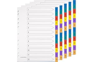 DUDSOEHO Trennblätter für Ordner A4 12-teilig - 5er-Packung Ordner-Trennblätter, farbiges Mylar für Aktenordner, poröse Mehrzweck-Indexteiler