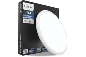 LUTW LED Ceiling Light 24W, Round Flush Ceiling Light 6500K Cool White 2200lm, Waterproof IP54, Ceiling Lamp for Bathroom, Kitchen, Corridor, Bedroom, Office, Ø30cm