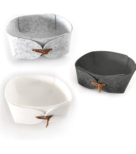 Lot De 3 Paniers De Rangement En Feutre Pliables - Gris - Pour Bureau, Salon, Salle De Bain