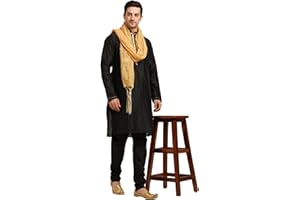 ITOS365 Herren Tunika Kunst Seide Kurta Pyjama und Schal Anzug Set Indische Kleidung Hochzeit Party Kleid Geschenke Artikel
