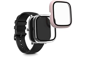 kwmobile 2X Etui kompatybilne z Huami Amazfit GTS 2 Mini - Osłona ekranu z hartowanego szkła do Fitness Tracker - Vintage różowo-przezroczyste