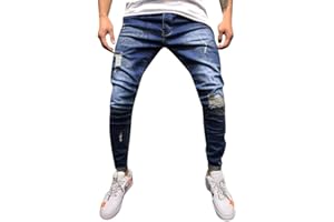 LAOLUO Jean Troué Homme Mode Skinny Slim Fit Pantalon Denim Styles Déchiré Sport Trousers avec Fermeture Éclair Casual Mode Survetement Pants Jogging Trekking Outdoor Travail Cargo Vintage Sweatpants