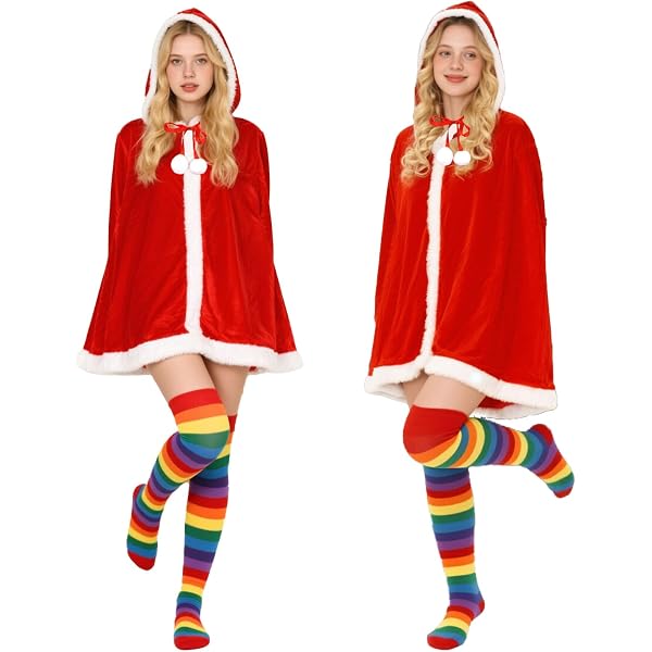 Cape Rouge Noël Avec Capuche - Fausse Fourrure Blanche - Pour Déguisement, Fêtes, Halloween (120cm) - 7